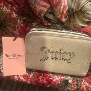 Juicy Couture Cream Leather Wallet with Rhinestone Logo